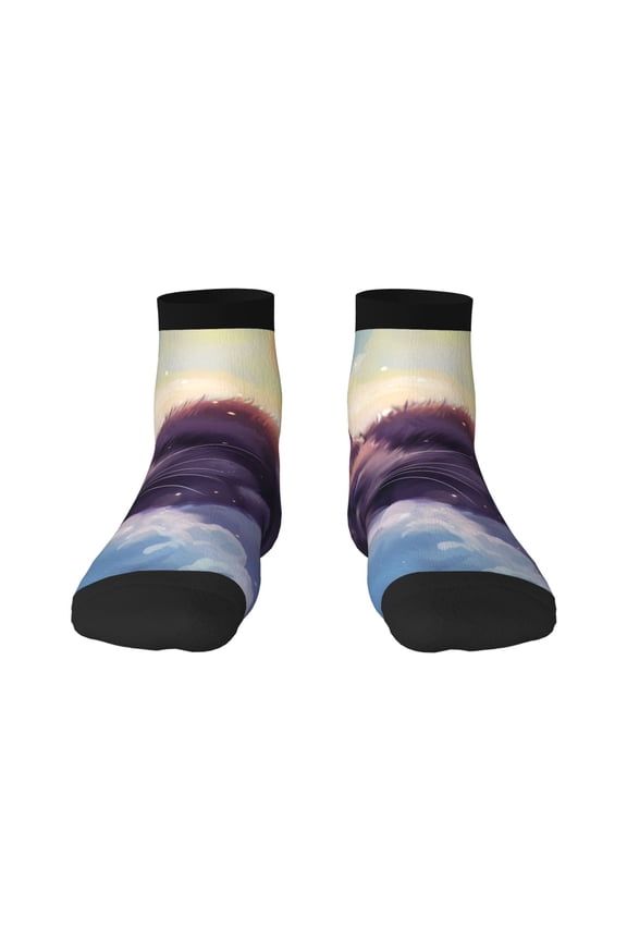 Colorful Cloud Sleeping Cat Print Adult Socks, Crew Moisture-wicking Socks, Unisex Cushion Crew Socks,Casual Sports Ankle Socks