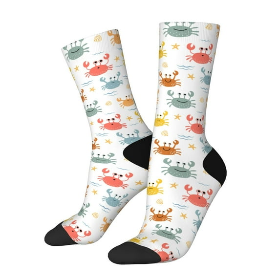 Fuzoiu Colorful Crabs Print Athletic Crew Socks for Men & Women,Casual Crew Socks,Above Ankle Crew Socks for Business, Casual