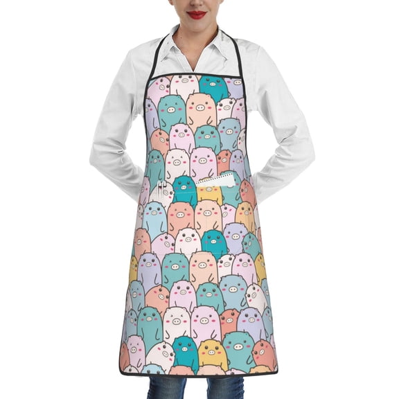 Fuzoiu Colorful Cute Pig Print Kitchen Cooking Aprons,Kitchen Cooking BBQ Aprons,Chef Apron with 2 Pockets for Men Women,Art Aprons for Painting Pottery Ceramics