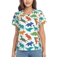 thumbnail image 1 of Fuzoiu Colorful Dinosaur Print Women's Classic V-Neck T-Shirt, Short Sleeve V Neck Tees for Casual Everyday Wear,Casual Fit Tee,Summer Fashion Tops-XX-Large, 1 of 5
