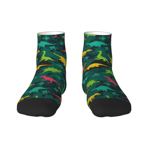 Fuzoiu Colorful Dinosaurs Print Adult Socks, Crew Moisture-wicking Socks, Unisex Cushion Crew Socks,Casual Sports Ankle Socks