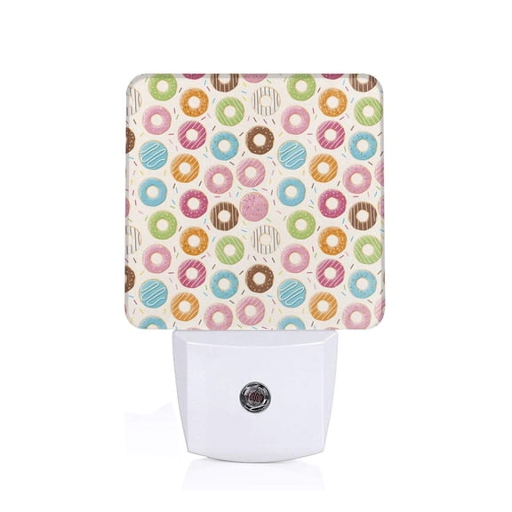 Fuzoiu Colorful Donuts Print Dusk to Dawn LED Night Light with Light Sensor, Energy-Efficient Touch-Safe Night Lamp for Home, Office, and Kids' Rooms-US