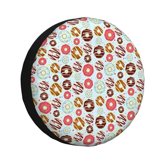 Fuzoiu Colorful Donuts Print Universal Spare Tire Cover with Buckle Strap, Waterproof Wheel Covers for Jeep, Trailer, RV, Truck and All Car-17 inch
