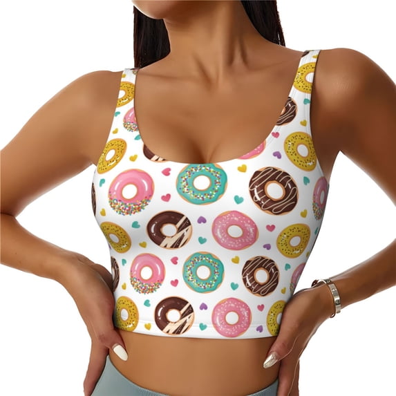 Fuzoiu Colorful Donuts Print Women's Sports Vest,U-Back Sports Tank,Gym Vests,Athletic Sleeveless Shirts,Exercise Undershirts,Yoga, Gym, and Dance Wear-Large
