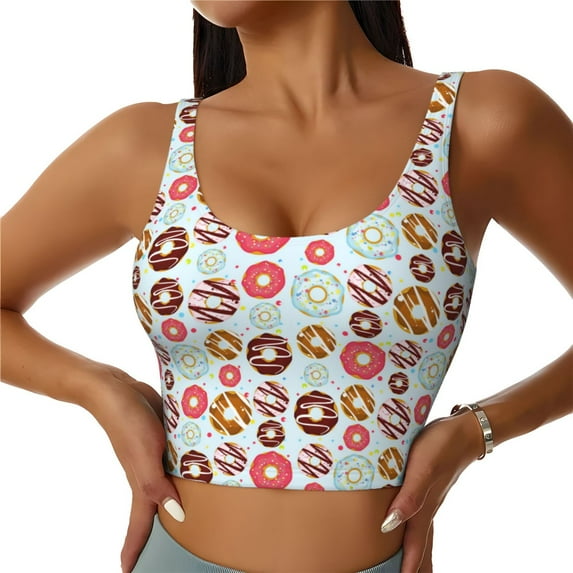 Fuzoiu Colorful Donuts Print Women's Sports Vest,U-Back Sports Tank,Gym Vests,Athletic Sleeveless Shirts,Exercise Undershirts,Yoga, Gym, and Dance Wear-Medium