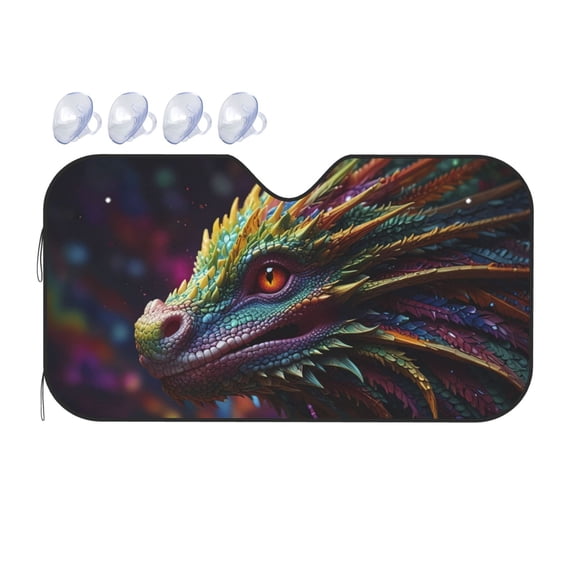 Fuzoiu Colorful Dragon Head Profile Print Car Windshield Sunshade,Foldable Reflective Sun Visor,Windshield Sun Shade,UV Rays Sun Visor Shade,Auto Front Sun Shield Shade-Small