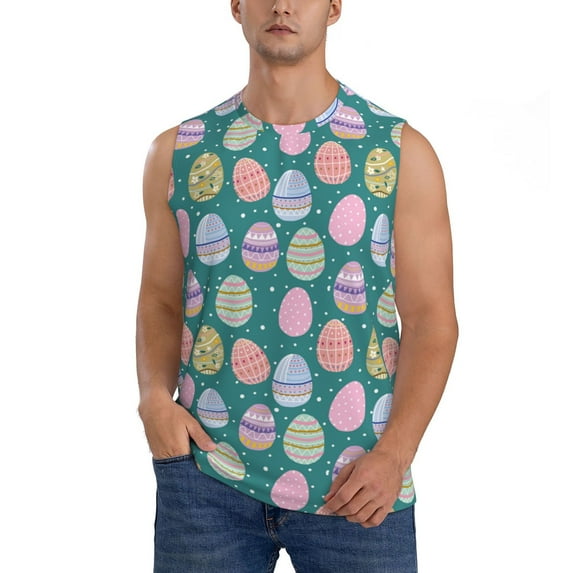 Fuzoiu Colorful Easter eggs Print Men's Sleeveless T-shirt,Sleeveless Tee Shirts,Quick-Dry Athletic Tank Top for Gym, Running, Sports & Outdoor Activities-3X-Large