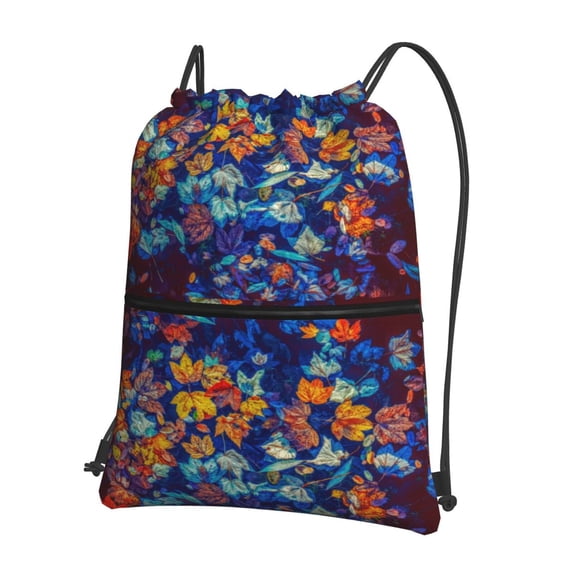 Fuzoiu Colorful Fall Leaves Print Drawstring Backpack Water Resistant String Bag Sports Sackpack Gym Sack for Men Women