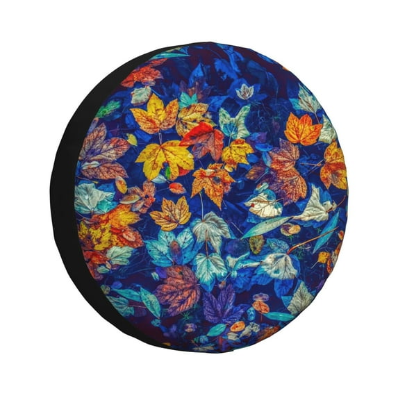 Fuzoiu Colorful Fall Leaves Print Universal Spare Tire Cover with Buckle Strap, Waterproof Wheel Covers for Jeep, Trailer, RV, Truck and All Car-16 inch