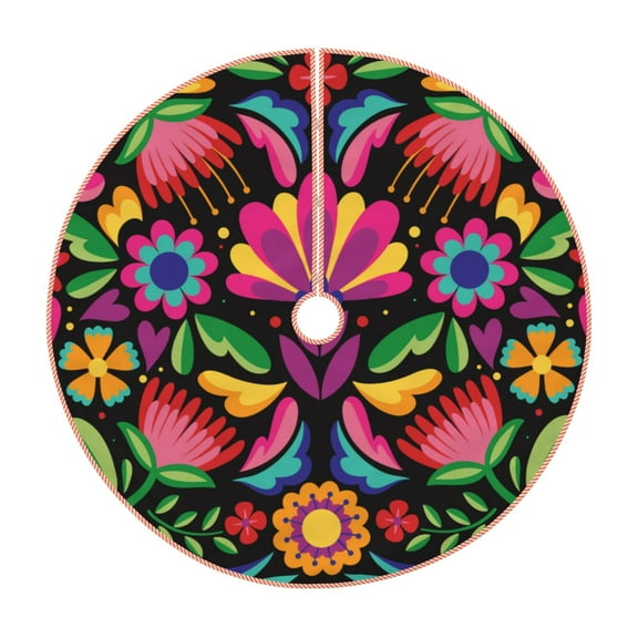 Fuzoiu Colorful Floral Embroidery Mexican Print Christmas Tree Skirt,Xmas Christmas Decorations,Xmas Tree Mat for Farmhouse Holiday New Years Home Party Decor Tree Rugs-30"