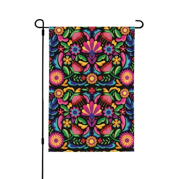Fuzoiu Colorful Floral Embroidery Mexican Print Decorative Garden Flag,Double Sided Outside Decoration,Garden Yard Patio Porch Outdoor Decoration