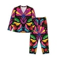 thumbnail image 1 of Fuzoiu Colorful Floral Embroidery Mexican Print Women's Long-Sleeved Pajama,Lounge Button Down Nightwear,Womens Notch Collar Pajama Set-Medium, 1 of 7