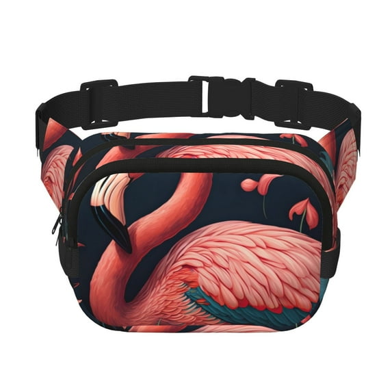 Fuzoiu Colorful Floral Flamingo Print Unisex Square Double Layer Waist Bag,Crossbody Fanny Pack Travel Workout Accessory
