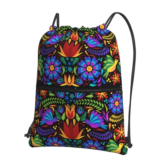 Fuzoiu Colorful Floral Print Drawstring Backpack Water Resistant String Bag Sports Sackpack Gym Sack for Men Women