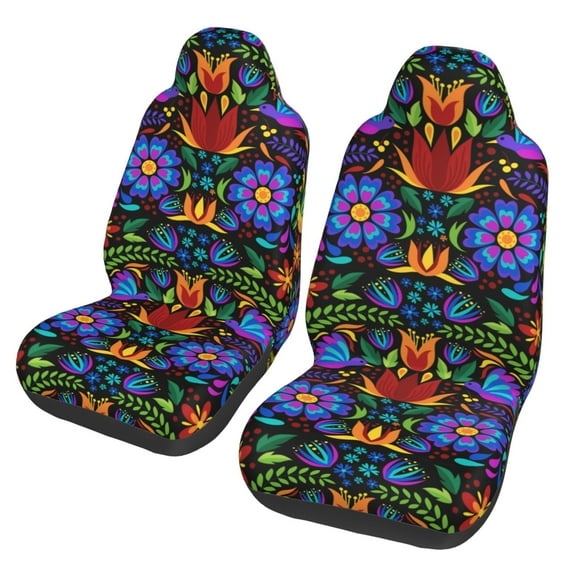 Fuzoiu Colorful Floral Print Seat Covers Set, Car Seat Covers Front Seats, Car Seat Protector, Car Seat Cushion, Seat Covers Carseat Cover Universal Fit for Most Cars