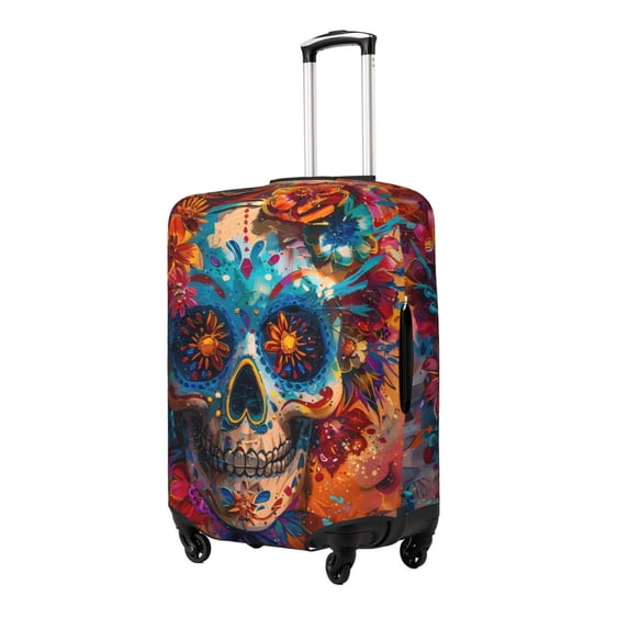 Fuzoiu Colorful Floral Skull A Print Suitcase Cover,Washable Luggage Covers for Suitcase,Elastic Luggage Protector Cover,Scratch Resistant Travel Suitcase Covers-Medium