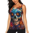 thumbnail image 1 of Fuzoiu Colorful Floral Skull A Print Women's Workout Tank Top,Athletic Racerback Sports Tank,Tops Sleeveless Running Loose Fit Yoga Tops,Active Shirts for Yoga, Running, and Gym-Large, 1 of 7