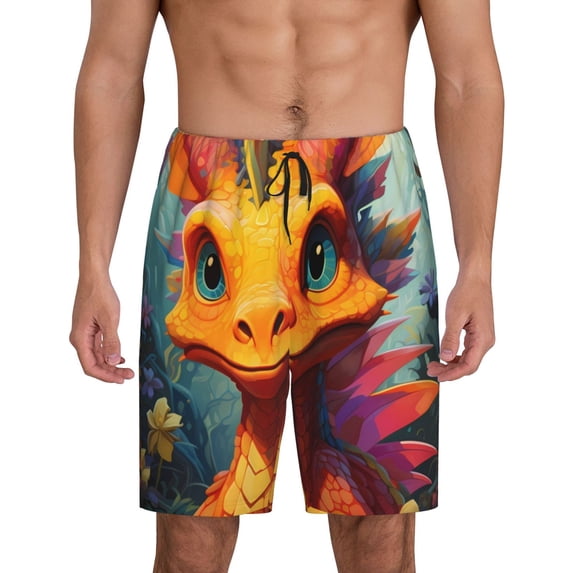 Fuzoiu Colorful Flower Chameleon Print Pajama Shorts for Men, Men's Pajama Bottoms,Mens Lounge Sleepwear,Pajama Pants with Pocket-XX-Large