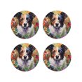 thumbnail image 1 of Fuzoiu Colorful Flower Dog Print Leather Coasters Set,Drink Coasters Set of 4,for Tabletop Protection, Durable PVC Coasters,Home Décor and Housewarming Gift-Round Shape, 1 of 6
