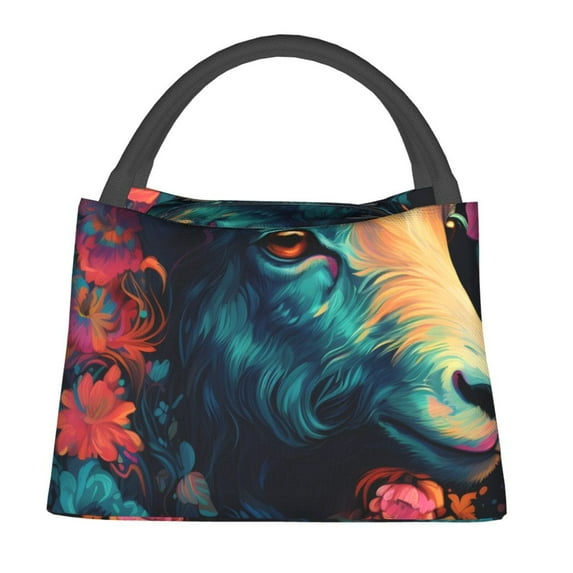 Fuzoiu Colorful Flower Goat Print Portable Insulation Lunch Bag,Large Lunch Box,Container Reusable Leakproof Tote for Work, Travel, and Outdoor Activities