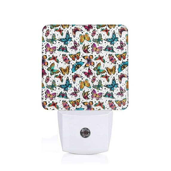 Fuzoiu Colorful Flying Butterflies Print Dusk to Dawn LED Night Light with Light Sensor, Energy-Efficient Touch-Safe Night Lamp for Home, Office, and Kids' Rooms-UK