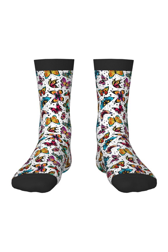 Colorful Flying Butterflies Print Kids Socks For Boys Girls,Grip Crew Socks with Non Slip,Lightweight Stretch Crew Socks,Toddlers Crew Boot Socks