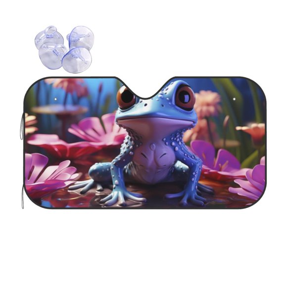 Fuzoiu Colorful Frog Among Flowers Print Car Windshield Sun Shade,Block Uv Rays Sunshade,Foldable Front Window Sun Visor Protector for Car,SUV,Truck-Keep Vehicle Cool-Colorful Frog Among Flowers