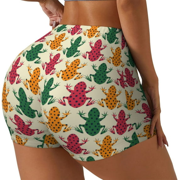 Fuzoiu Colorful Frogs Print Women's Workout Shorts,Workout Biker Shorts Women,Exercise Fitness Shorts,Scrunch Short, Athletic Shorts for Gym Yoga Running Sport Active-X-Large