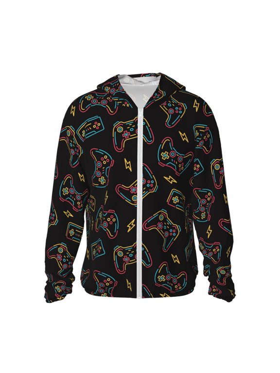 Colorful Game Controller Print Unisex Sun Protection Hoodie,UPF 50+ Light Jacket,Full Zip Sun Protection Hoodie,Long Sleeve Sun Shirts,for Outdoor Activities-X-Large