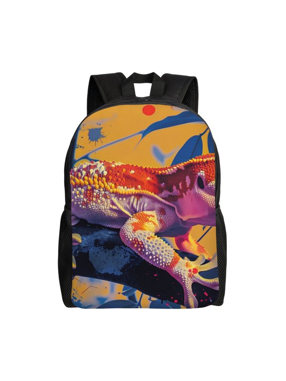 Colorful Gecko Jungle Art Print Laptop Backpack,Work Business Backpacks, Large Capacity Nurse Bag College Bookbag for School, Waterproof Casual Daypack for Travel