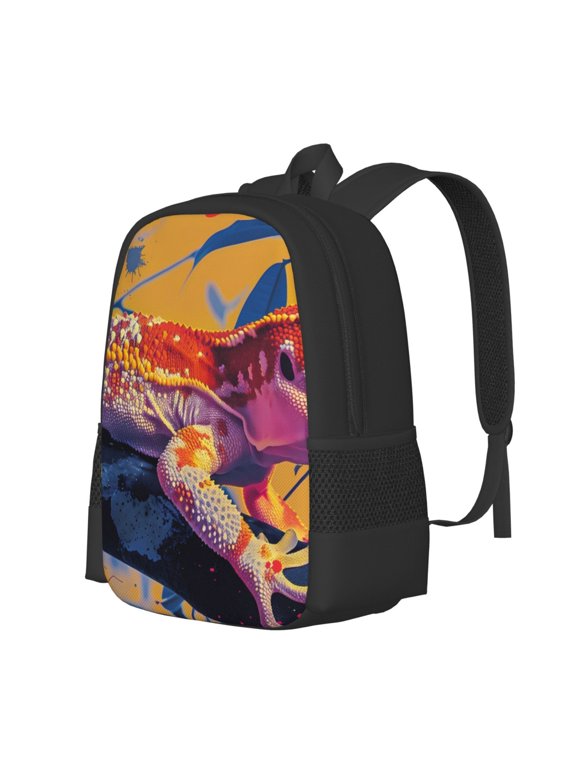 Colorful Gecko Jungle Art Print Large Capacity Backpack,Travel Backpack,Laptop Bag,College School Rucksack Bag,for School, Travel & Outdoor Activities