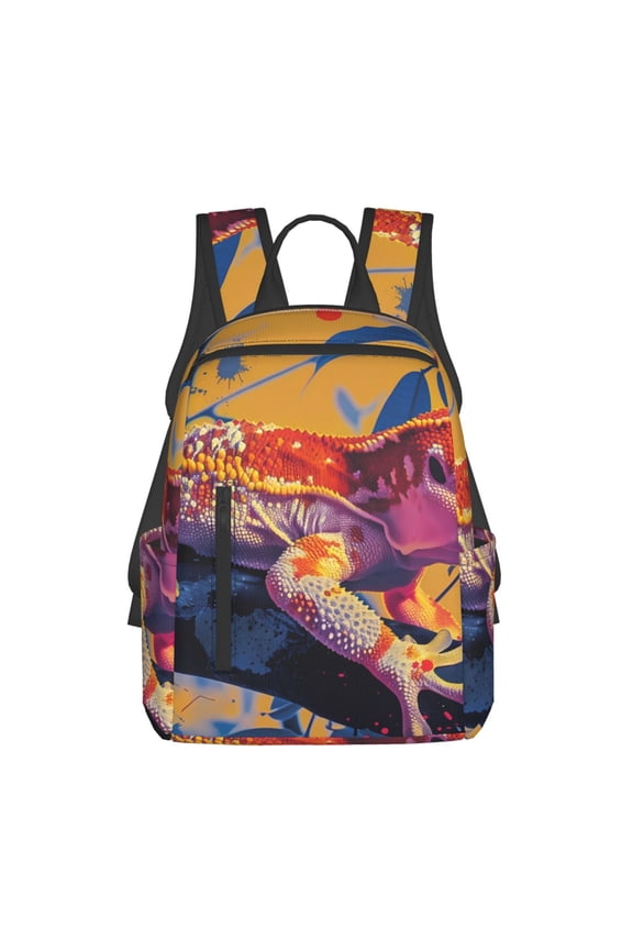 Colorful Gecko Jungle Art Print Lightweight Daypack,Weekender Bag for Men and Women, Travel Backpack with Padded Straps for School, Travel & Work