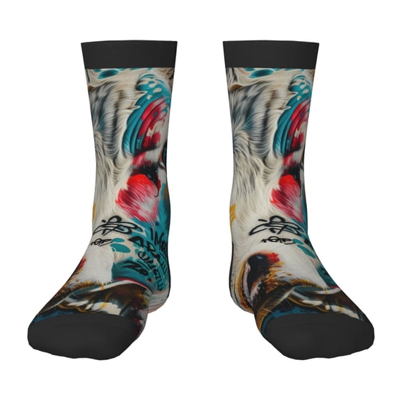 Fuzoiu Colorful Graffiti Cow Print Kids Socks For Boys Girls,Grip Crew Socks with Non Slip,Lightweight Stretch Crew Socks,Toddlers Crew Boot Socks