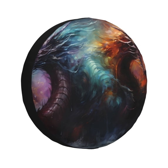 Fuzoiu Colorful Ink Style Dragon Print Universal Spare Tire Cover with Buckle Strap, Waterproof Wheel Covers for Jeep, Trailer, RV, Truck and All Car-17 inch