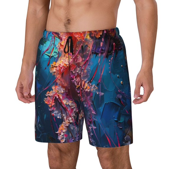 Fuzoiu Colorful Jellyfish Abstract Print Men's Swim Shorts,Quick-Dry Double-Layer Swim Trunks,Board Trunks,Beach Shorts Swimwear Bathing Suits-XX-Large