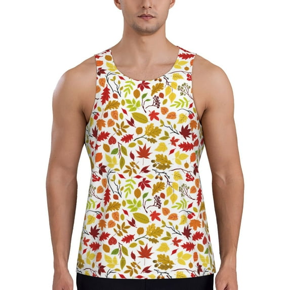Fuzoiu Colorful Leaves Print Men's Workout Tank Tops,Sleeveless Gym Shirt Quick Dry,Fitness Bodybuilding T-Shirt,Muscle Athletic Workout Tee-XX-Large