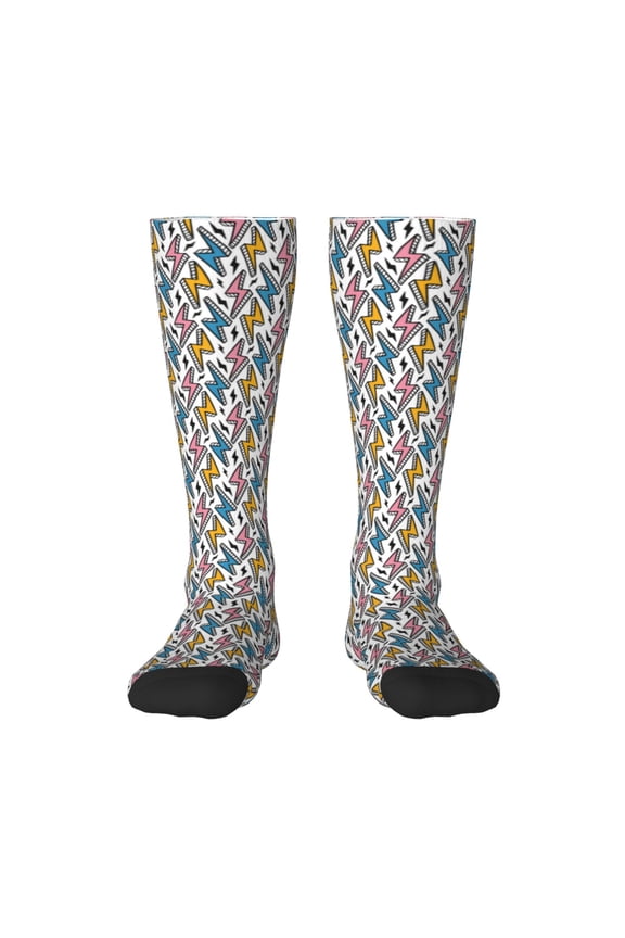Colorful Lightning Bolts Print Adult Stockings,Crew Socks,Unisex Fashion Socks, Casual Sports Socks,Comfortable Crew Socks for Everyday Wear and Sports