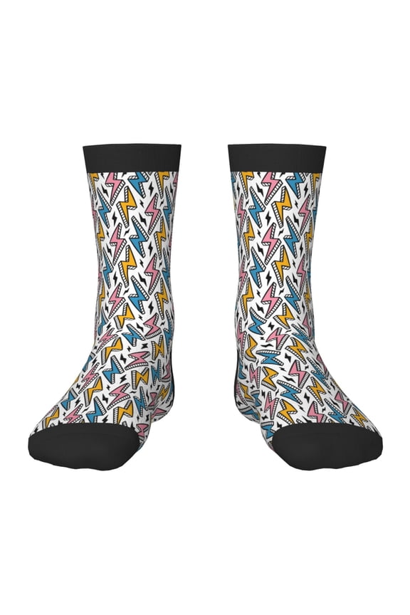 Colorful Lightning Bolts Print Kids Socks For Boys Girls,Grip Crew Socks with Non Slip,Lightweight Stretch Crew Socks,Toddlers Crew Boot Socks