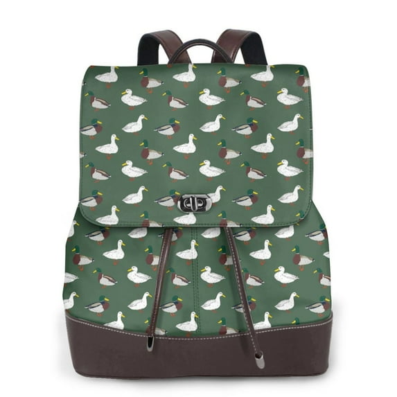 Fuzoiu Colorful Mallard Duck Print Women's Leather Backpack,Backpack in Leather with Adjustable Strap,College Bookbag for School,Work Business Backpack