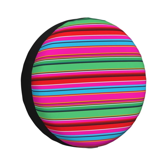 Fuzoiu Colorful Mexican Stripes Print Universal Spare Tire Cover with Buckle Strap, Waterproof Wheel Covers for Jeep, Trailer, RV, Truck and All Car-14 inch