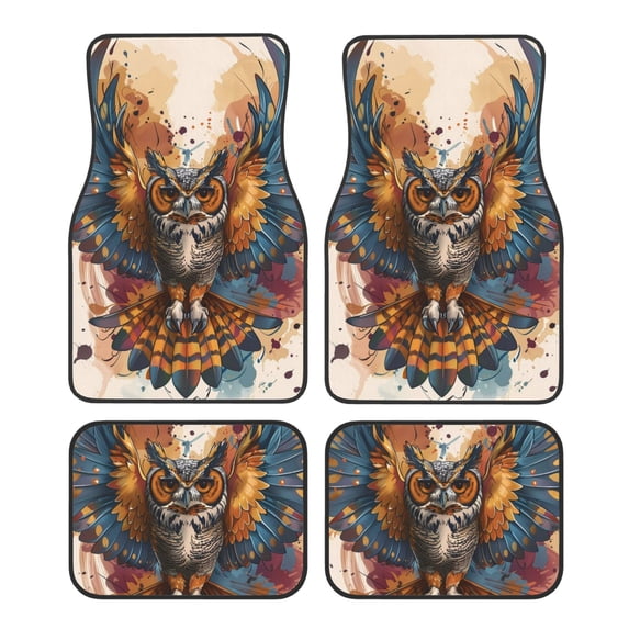 Fuzoiu Colorful Owl Tattoo Art Print Carpet Floor Mats for Car,Car Foot Mat Set,Universal Fit 4 Piece Mat Pad Set,Fits Most Cars Trucks Vans Sedans SUV Auto Carpet Mat Se