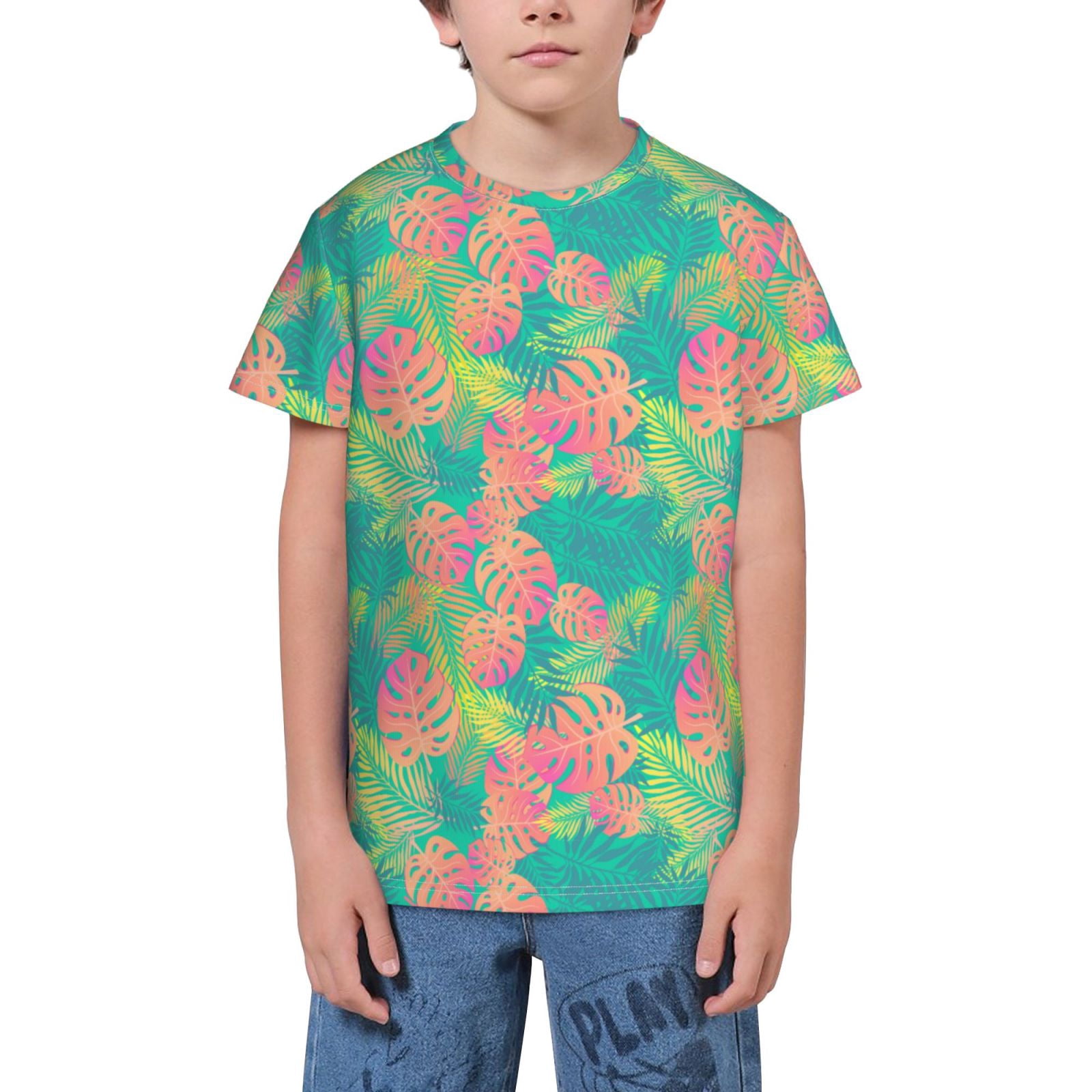 Colorful Tees Fuzoiu Colorful Palm Leaves Print Youth Short Sleeve T-Shirt,Youth Dry ...