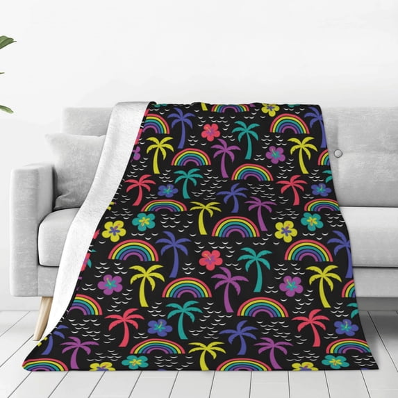 Fuzoiu Colorful Palms Print Ultra-Soft Micro Fleece Blanket,All Seasons Flannel Throw, Lightweight Blanket for Bed, Sofa, Couch, Movie Night, Camping, and Travel-80"x60"