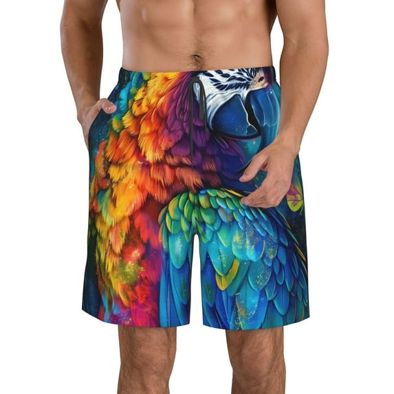 Fuzoiu Colorful Parrot Jungle Dream Print Men's Beach Shorts,Men's Swim Trunks,Quick Dry Board Shorts with Pockets,Men's Bathing Suits for Surfing, Running, and Casual Wear-X-Large