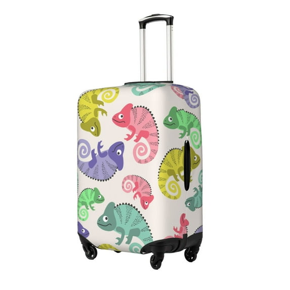 Fuzoiu Colorful Pattern With Cute Chameleons Print Suitcase Cover,Washable Luggage Covers for Suitcase,Elastic Luggage Protector Cover,Scratch Resistant Travel Suitcase Covers-Small