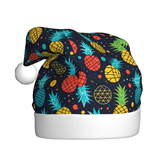 Fuzoiu Colorful Pineapple Print Santa Hat Christmas Hat for Adults,Santa Hats with Pompom, Unisex Xmas Holiday Hat for Christmas New Year Festive Party Supplies