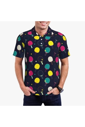 Colorful Ping Pong Rackets Print Men's Polo Shirts Short Sleeve,Golf Shirts for Men,Mens Golf Shirt Moisture Wicking Quick-Dry-XX-Large
