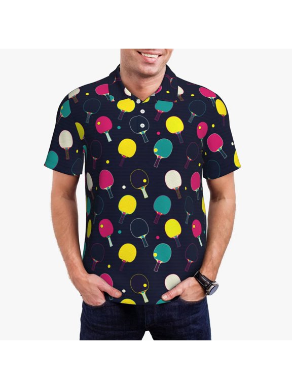 Colorful Ping Pong Rackets Print Men's Polo Shirts Short Sleeve,Golf Shirts for Men,Mens Golf Shirt Moisture Wicking Quick-Dry-XX-Large