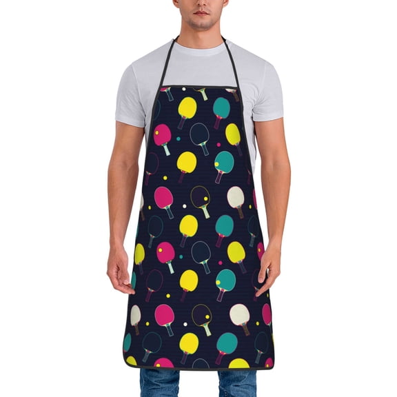 Fuzoiu Colorful Ping Pong Rackets Print Waterproof Apron, Kitchen Apron for Women Men Chef, Apron for Christmas Dinner Party Cooking Baking Crafting House Cleaning Kitchen