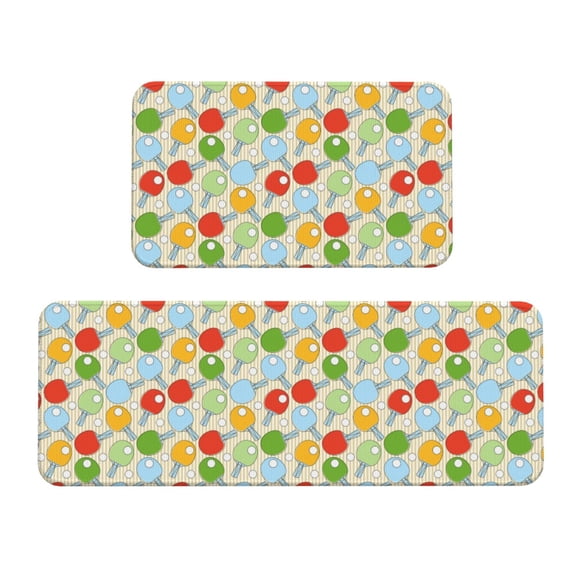 Fuzoiu Colorful Ping Pong Rackets1 Print Kitchen Floor Mat 2 Sets,Kitchen Rugs and Mats,,Non Skid Waterproof Kitchen Floor Mat for Kitchen,Home Office,Sink,Laundry